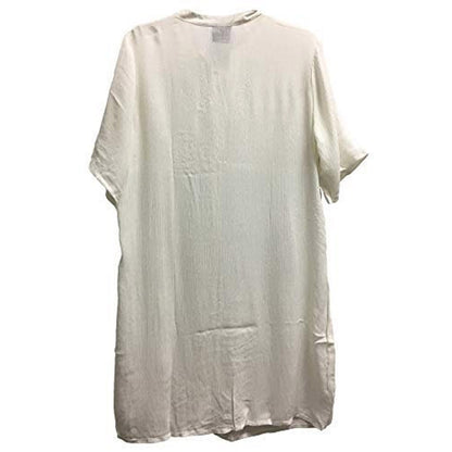 Women's Embroidered Eyelet Button-Down Short Sleeve Long Shirt Tunic Cardigan Dress White