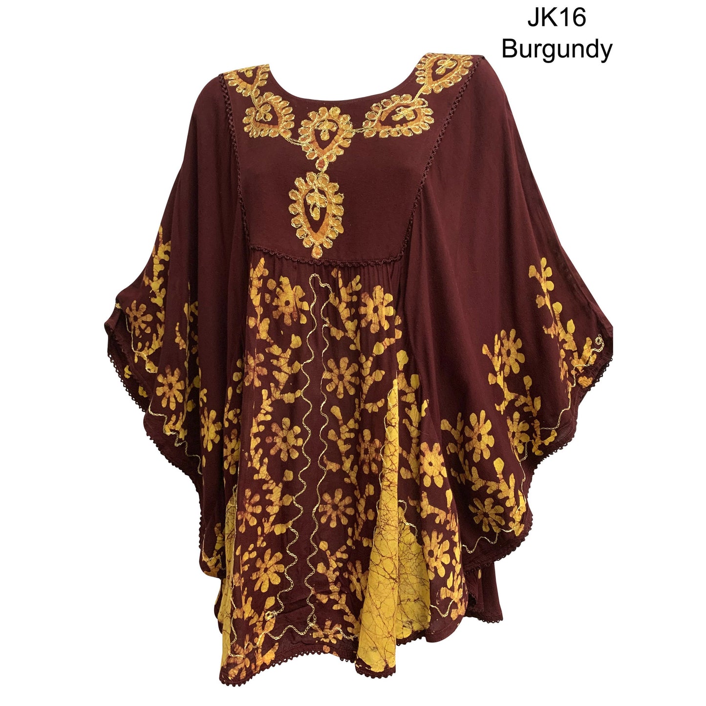 JK Missy Plus Indian Bohemian Tie-Dye Batik Embroidered Poncho Caftan Blouse kaftan mini dress