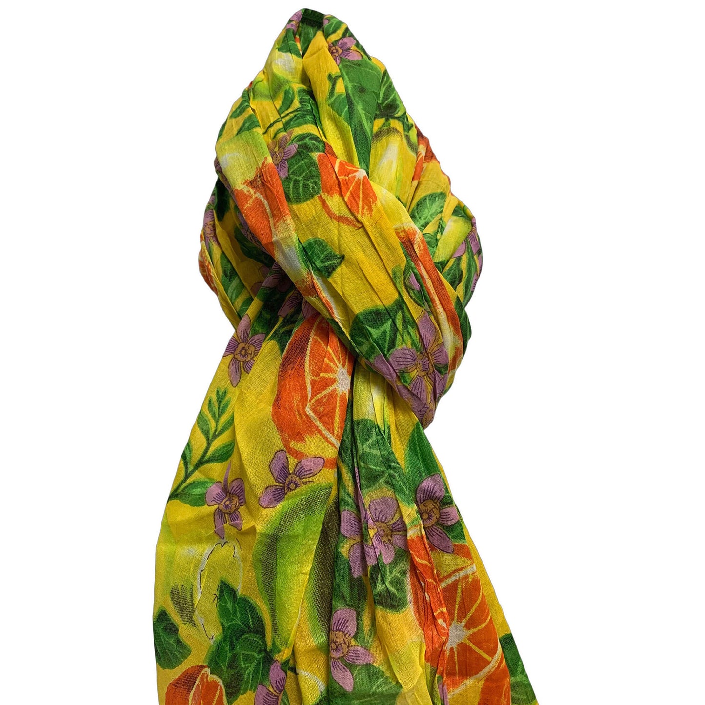 Orange Lime & Floral Print Cotton Fringed Long Fashion Scarf Stole JK83