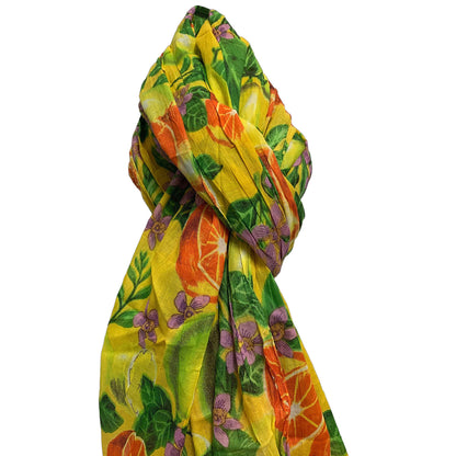 Orange Lime & Floral Print Cotton Fringed Long Fashion Scarf Stole JK83