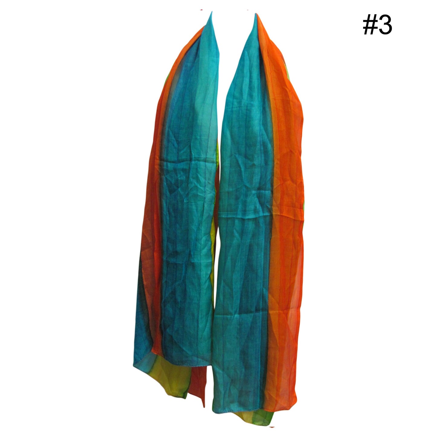 Boho Ethnic Indian Pure Silk Watercolor Tie-Dye Long Large Scarf Shawl (42" x 70")