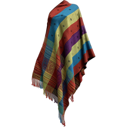 Bohemian Reversible Tribal Paisley Print Silk Fringed Pashmina Shawl Wrap Scarf