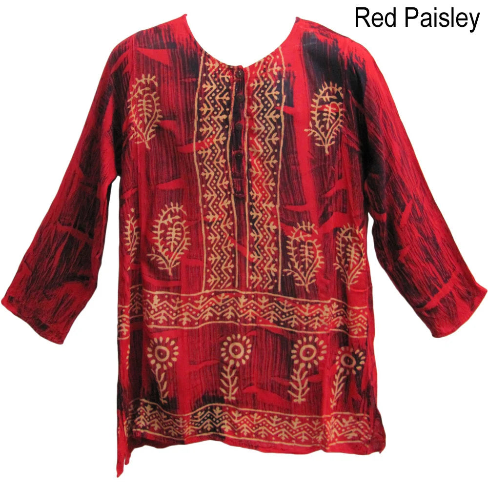 Mens Bohemian Indian Cotton Printed Womens Unisex Kurta Tunic Block Print Boho Tunic Loose Fit Shirt