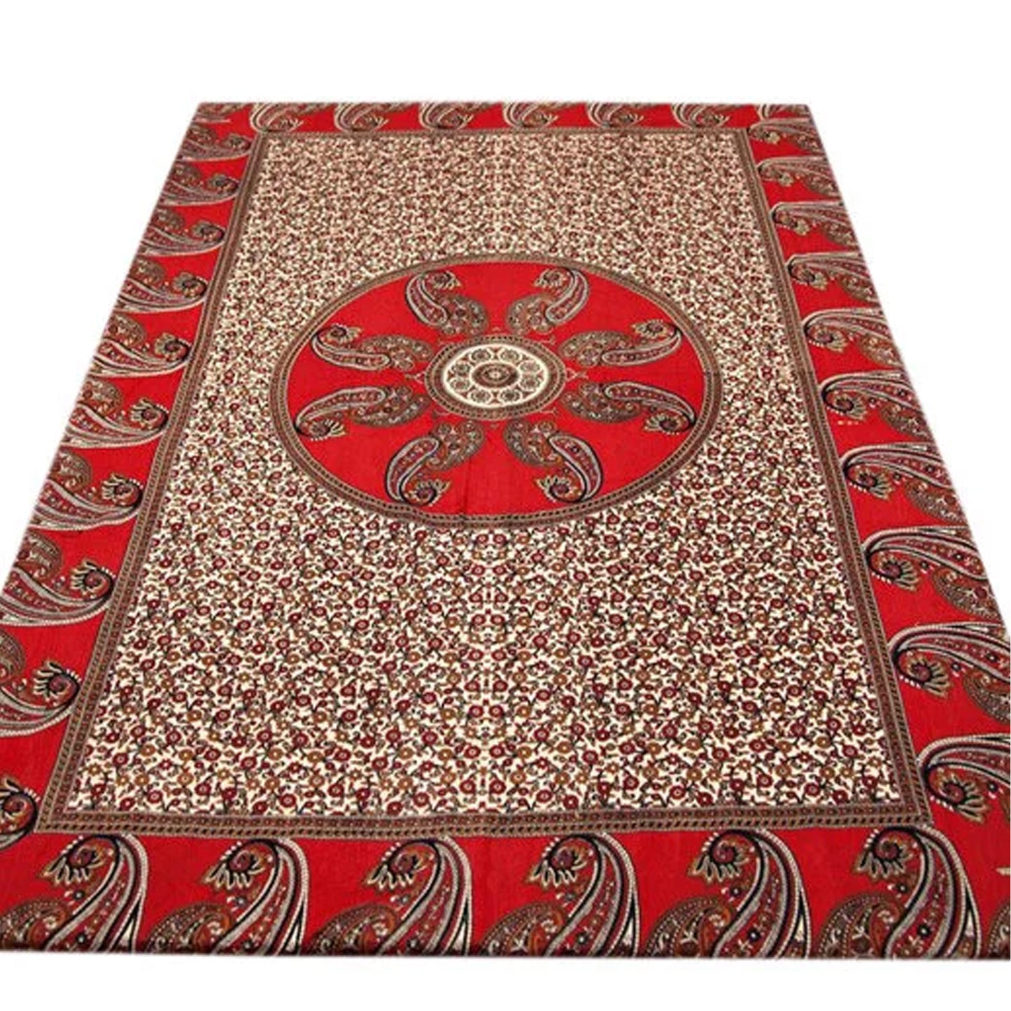 Indian Bohemian Cotton Red Ethnic Paisley Print Bed Spread Wall Hanging Tapestry Tablecloth