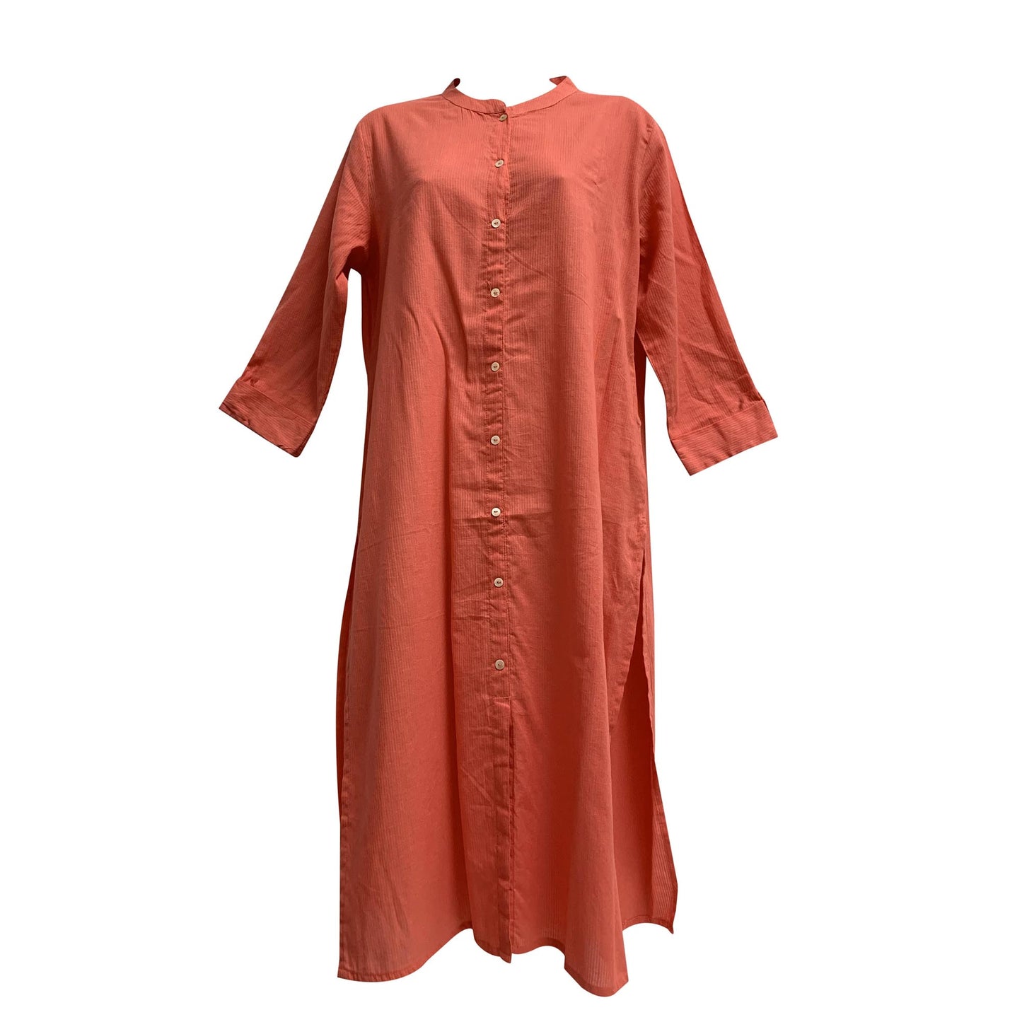 Boho Bohemian Cotton Mandarin Granddad Collar Loose Fit Button Down A Line Long Tunic Dress