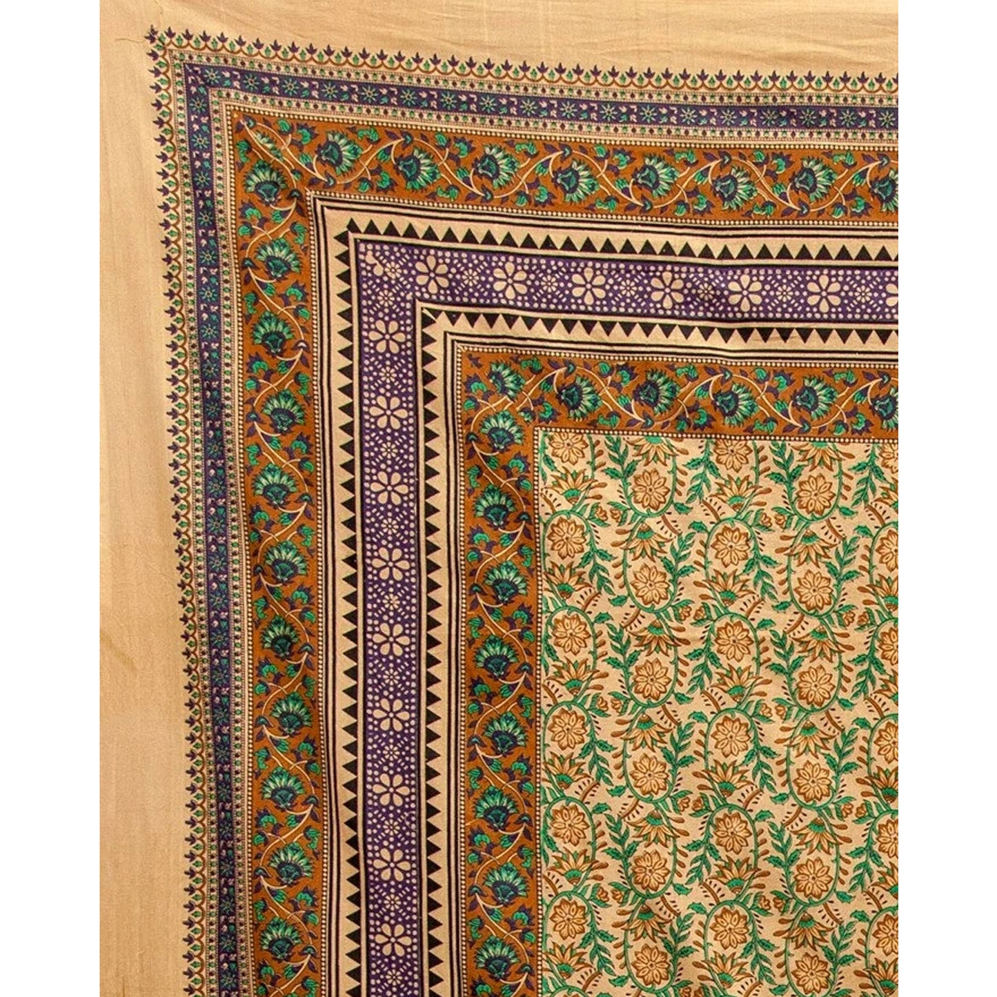 Indian Ethnic Kalamkari Handblock Print Cotton Classic Paisley Block Print Bed Spread Throw Tapestry Tablecloth #4