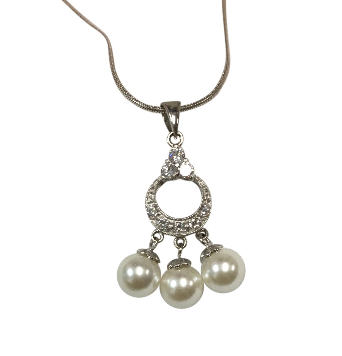 Indian Silver Dangling Three Pearl Cubic Zirconia Pendant