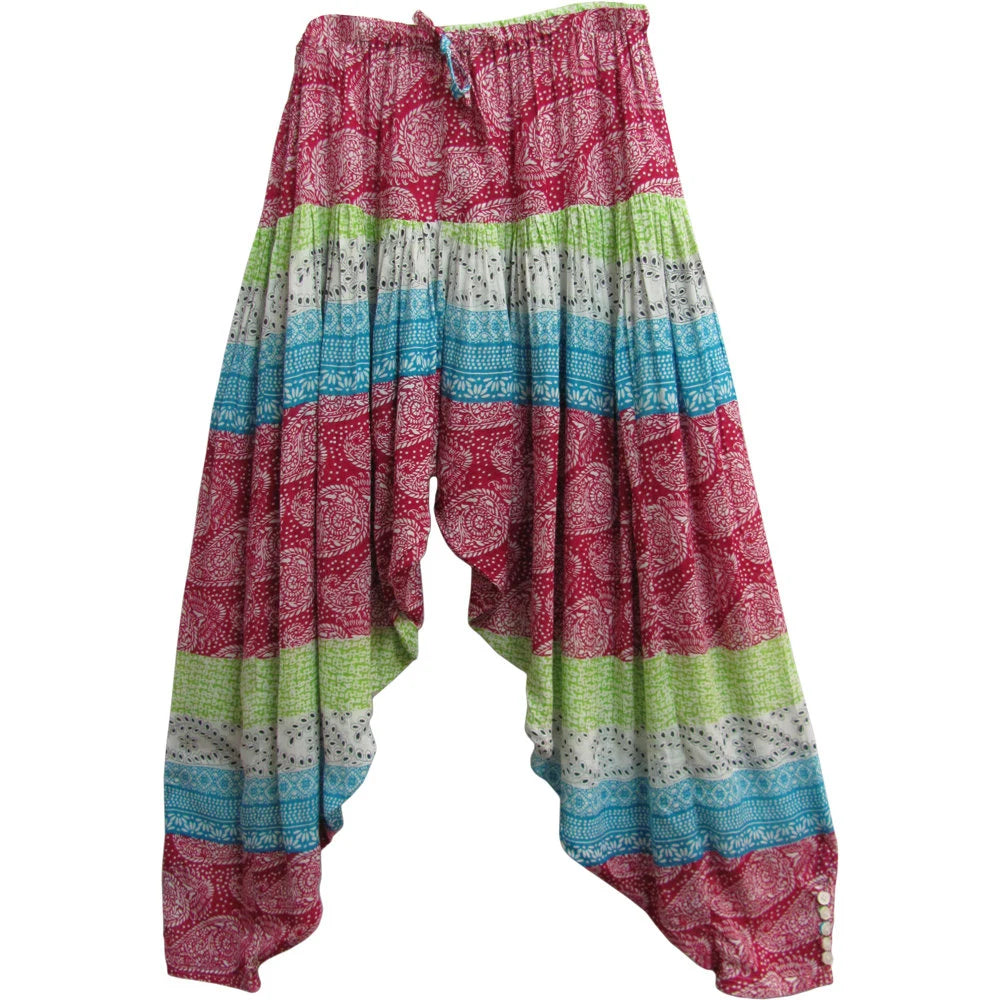 White Ethnic paisely Print Gauze Bohemian boho hippie festival unisex Harem Gypsy Pants