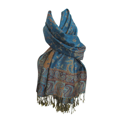 Reversible Jacquard Paisley Pashmina Silk Fringe Shawl Wrap Scarf