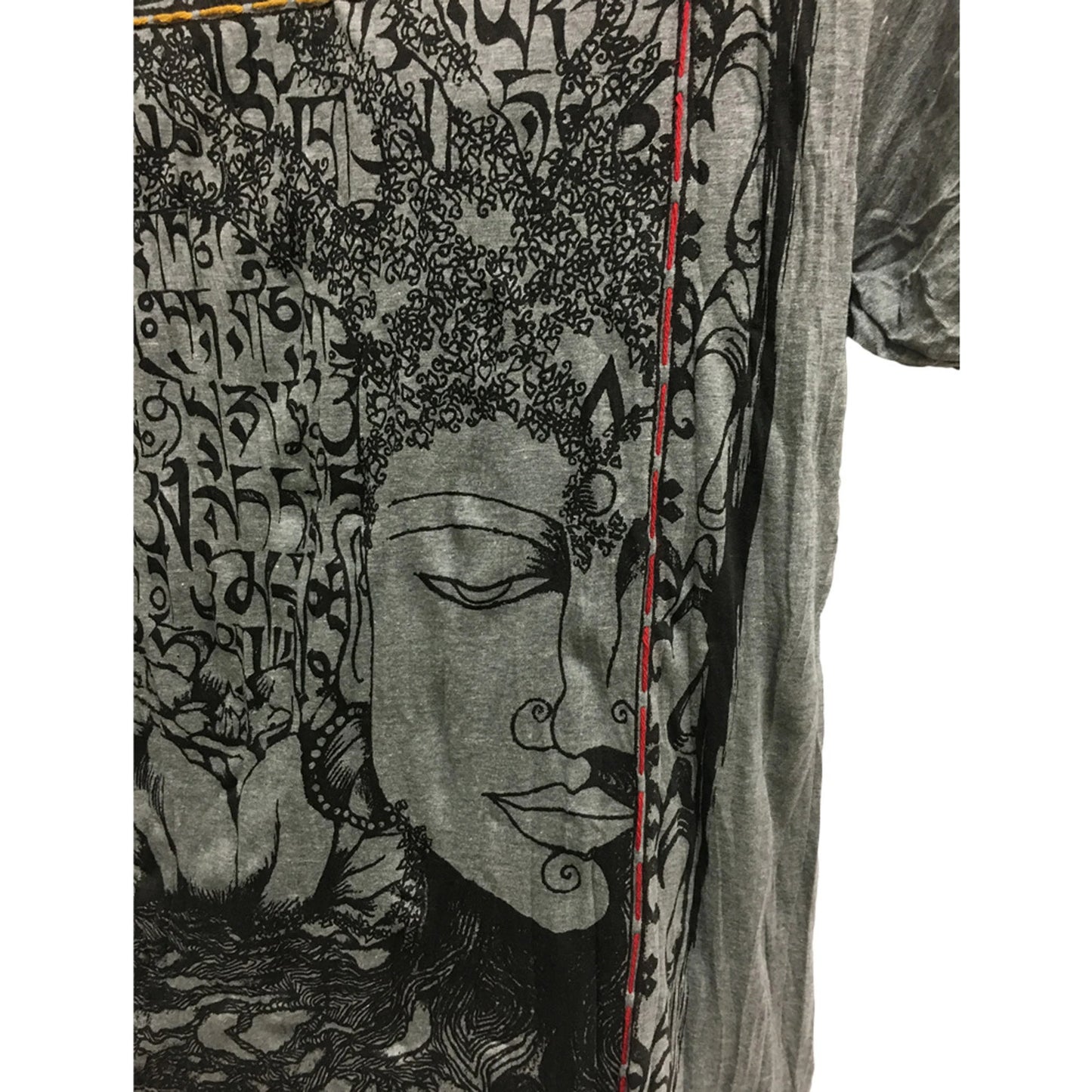 Men's Ethnic Print Lotus Yoga Hippie Boho Crinckled Cotton Grey T-Shirt (Small)