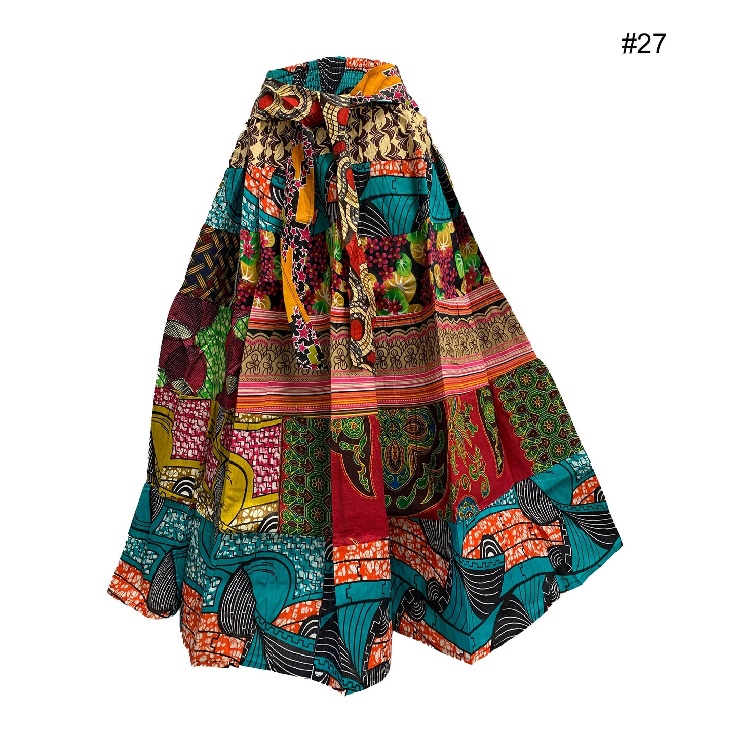 Bohemian African Wax Cotton Patchwork Ethnic Print Flared Long Maxi Skirt with Pockets