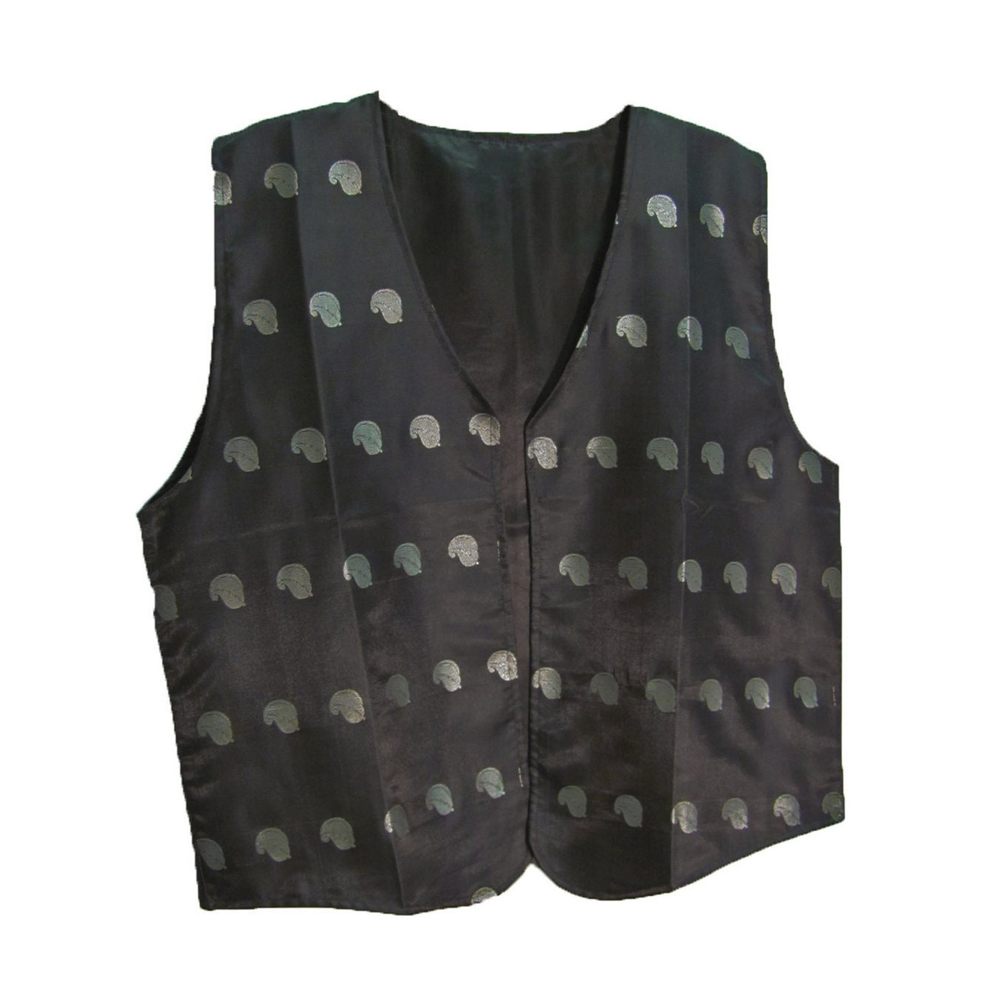 Men's Indian Ethnic Silver Paisley Silky Outerwear Vest