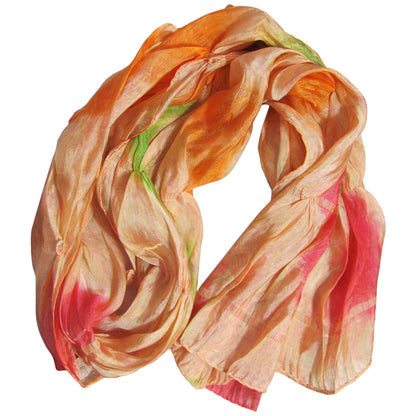 Silk Beige Peach Orange Pink Green Shaded Pleated Unique Fashion Scarf