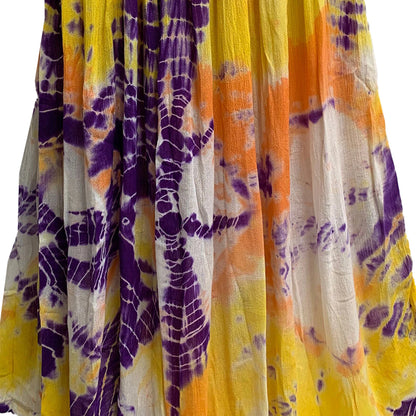 Purple Yellow Orange Tie-Dye Gypsy Broomstick Crinkled Long Skirt #92