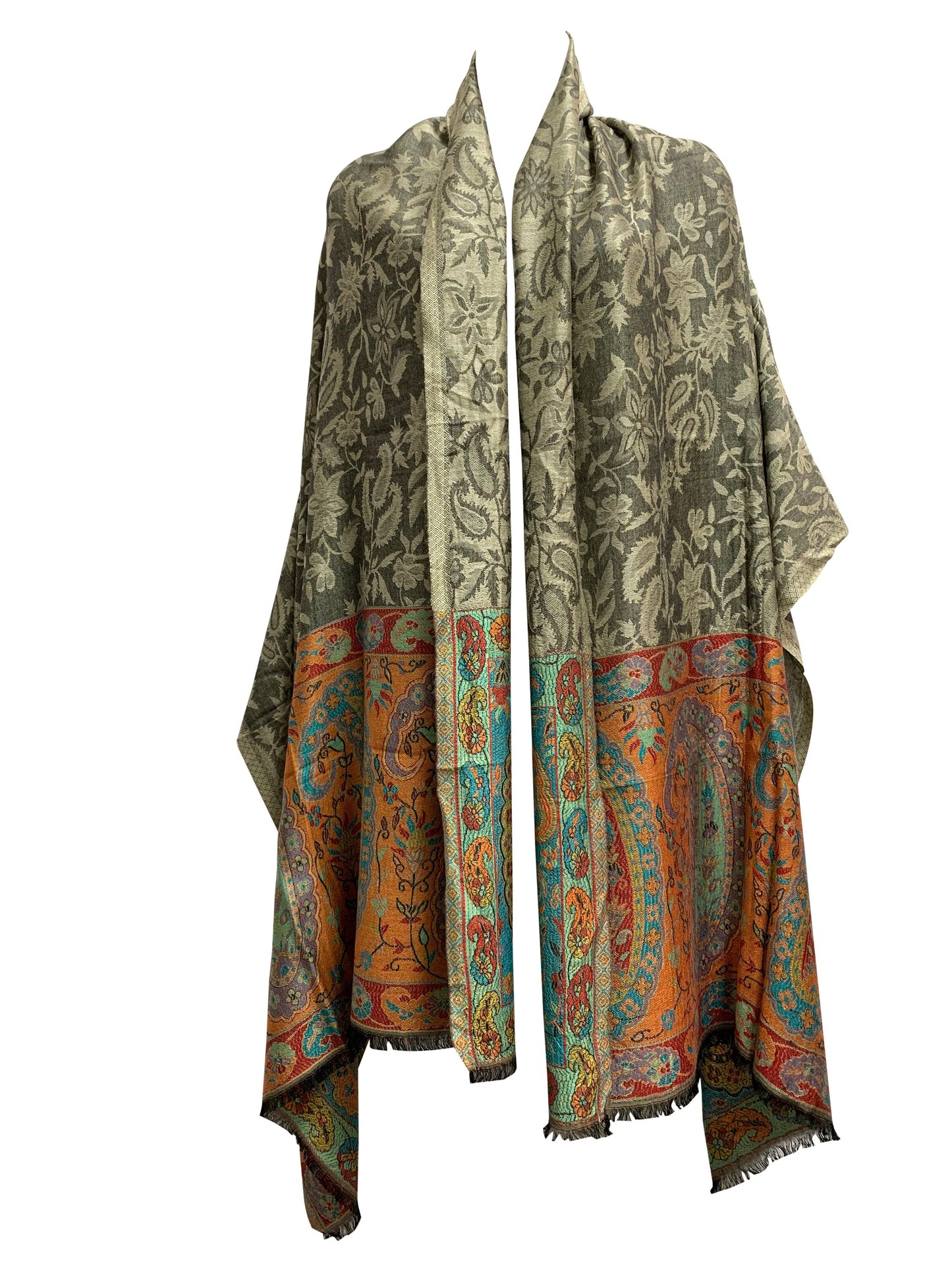 Kani Kashimiri Indian Ethnic Paisley Silk Pure Wool Pashmina Reversible Shawl Wrap Stole