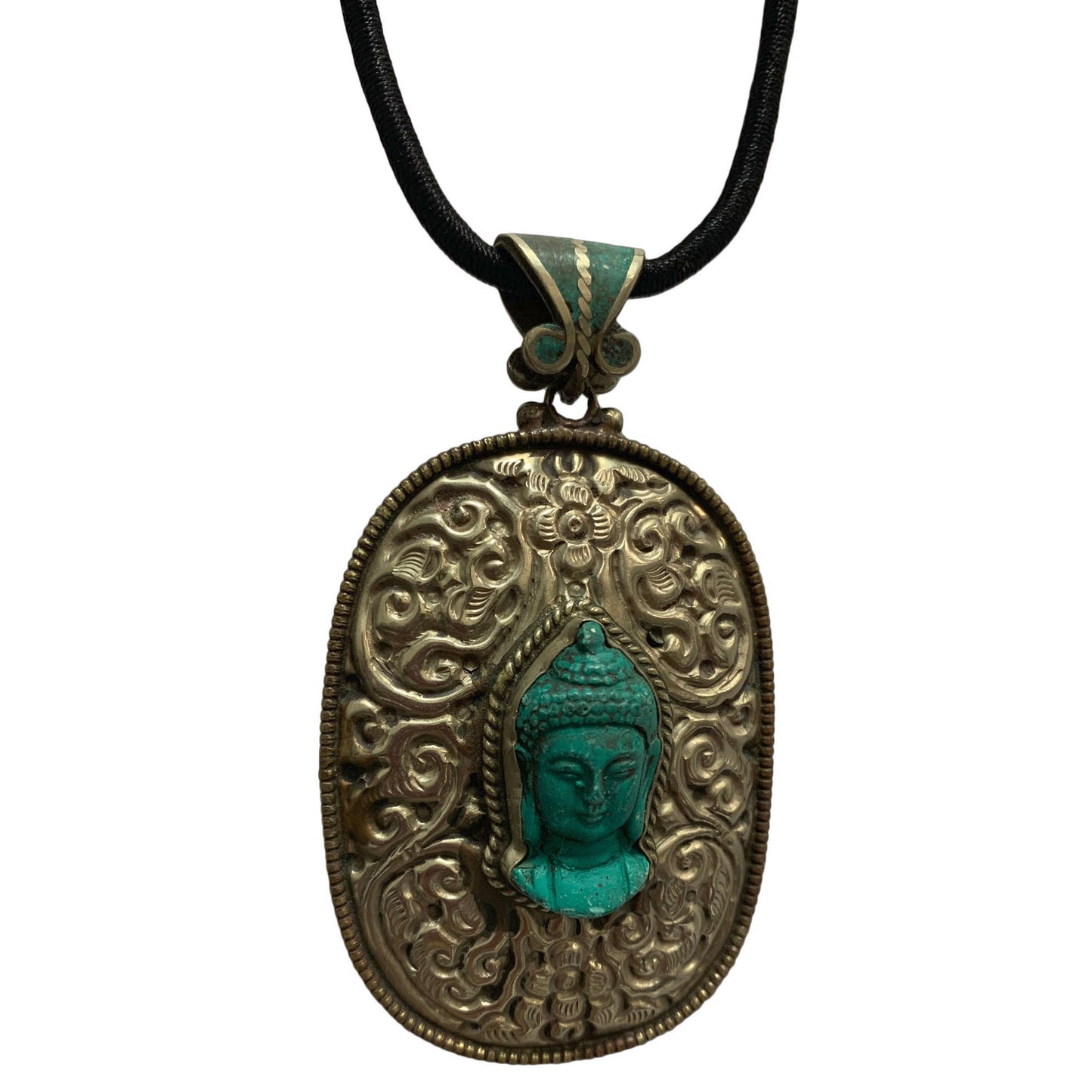 Yoga Trendz Handmade Vintage Tribal Silver-Tone Large Buddha Pendant (Oval)