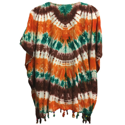 Boho Plus Size Tie-Dye Multi color Loose Fit Unisex Caftan Poncho Tunic Hippie Loose Fit Beach Kaftan Blouse Shirt