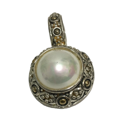 Indian Antique 925 Sterling Silver Bezel Pearl Pendant