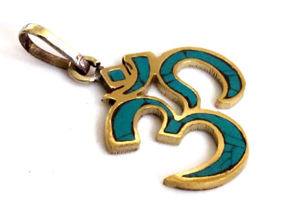 Tibetan Jewelry Turquoise & Brass Pendant w/ Gift Pouch