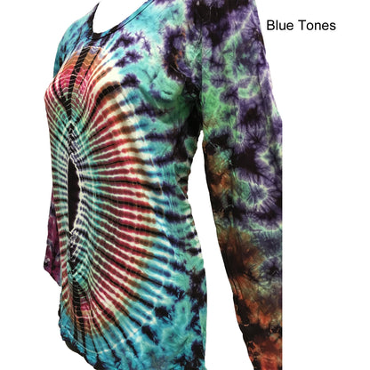 Women's Stretchy Spandex Hand Tie-Dye Long-Sleeve Yoga Boho Blouse Top Summer Festival T-Shirt