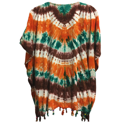 Women's Plus Size Tie-Dye Multicolor Loose Fit Unisex boho caftan Tunic blouse mens plus size casual shirt