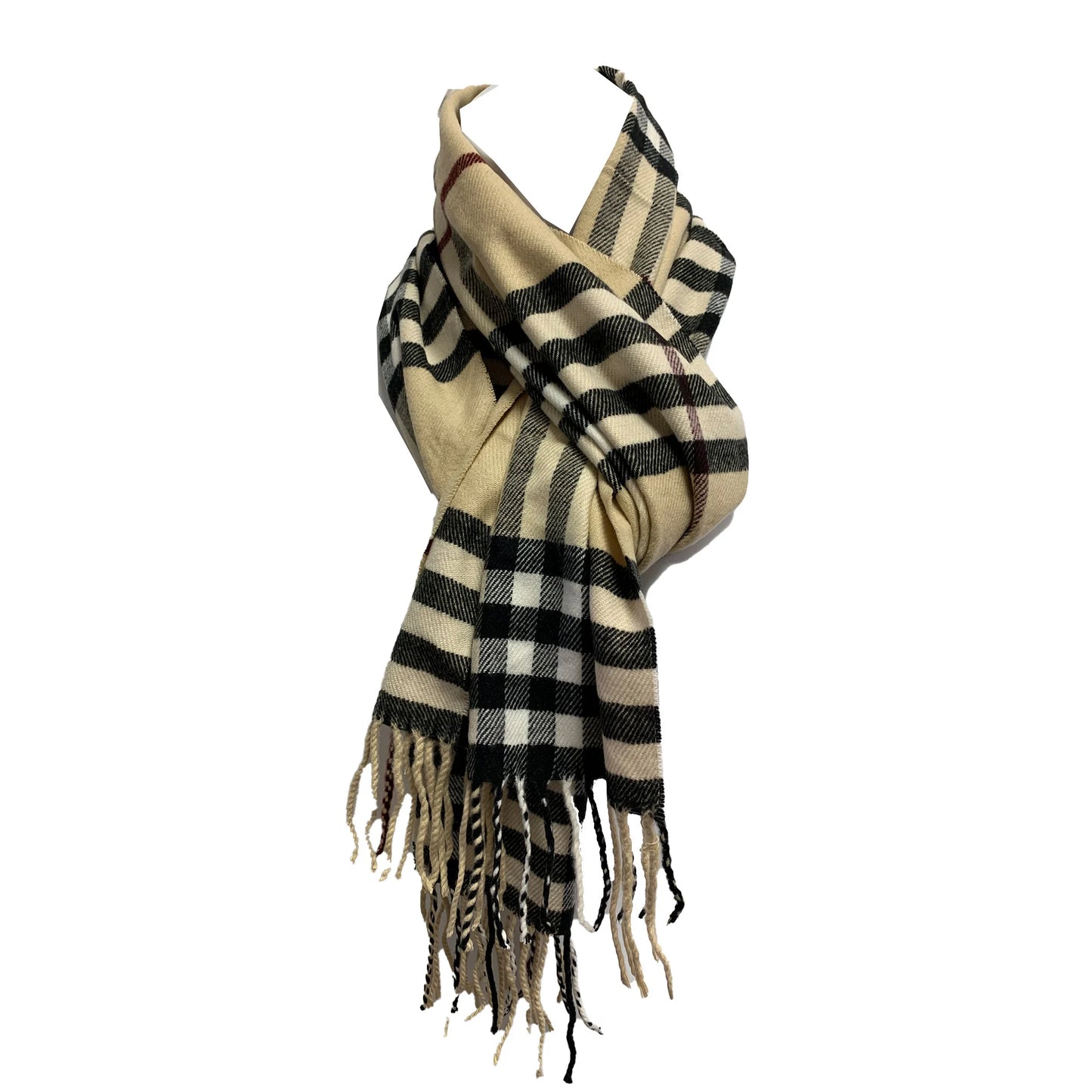 Unisex Plaid Luxurious Soft Cashmere-Feel Fringed Neck Scarf Muffler Boho Mens Womens Scarf