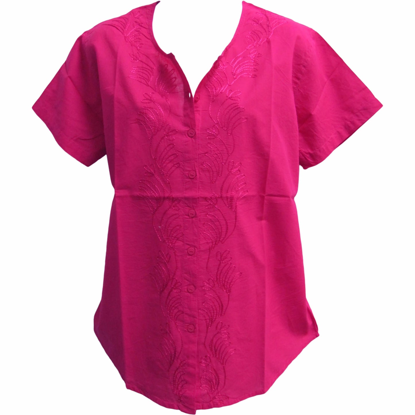 Missy & Plus Bohemian Embroidered Short Sleeve Button-up Gauze Cotton Blouse Top RANA