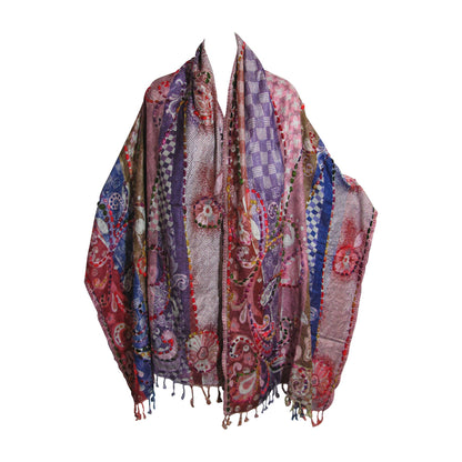 Indian Ethnic Paisley Hand-Embroidered Silky Reversible Pashmina Shawl Stole Scarf SONALI