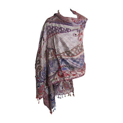 Indian Ethnic Paisley Hand-Embroidered Silky Reversible Pashmina Shawl Stole Scarf SONALI