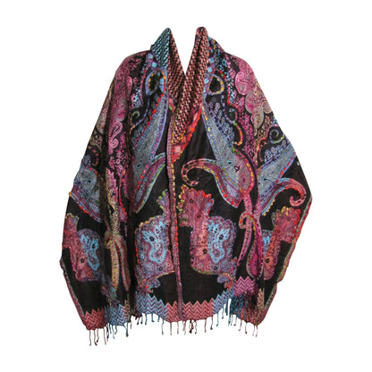 Indian Ethnic Paisley Hand-Embroidered Silky Reversible Pashmina Shawl Stole Scarf SONALI