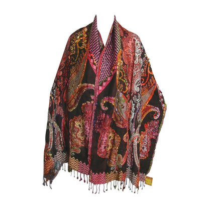 Indian Ethnic Paisley Hand-Embroidered Silky Reversible Pashmina Shawl Stole Scarf SONALI