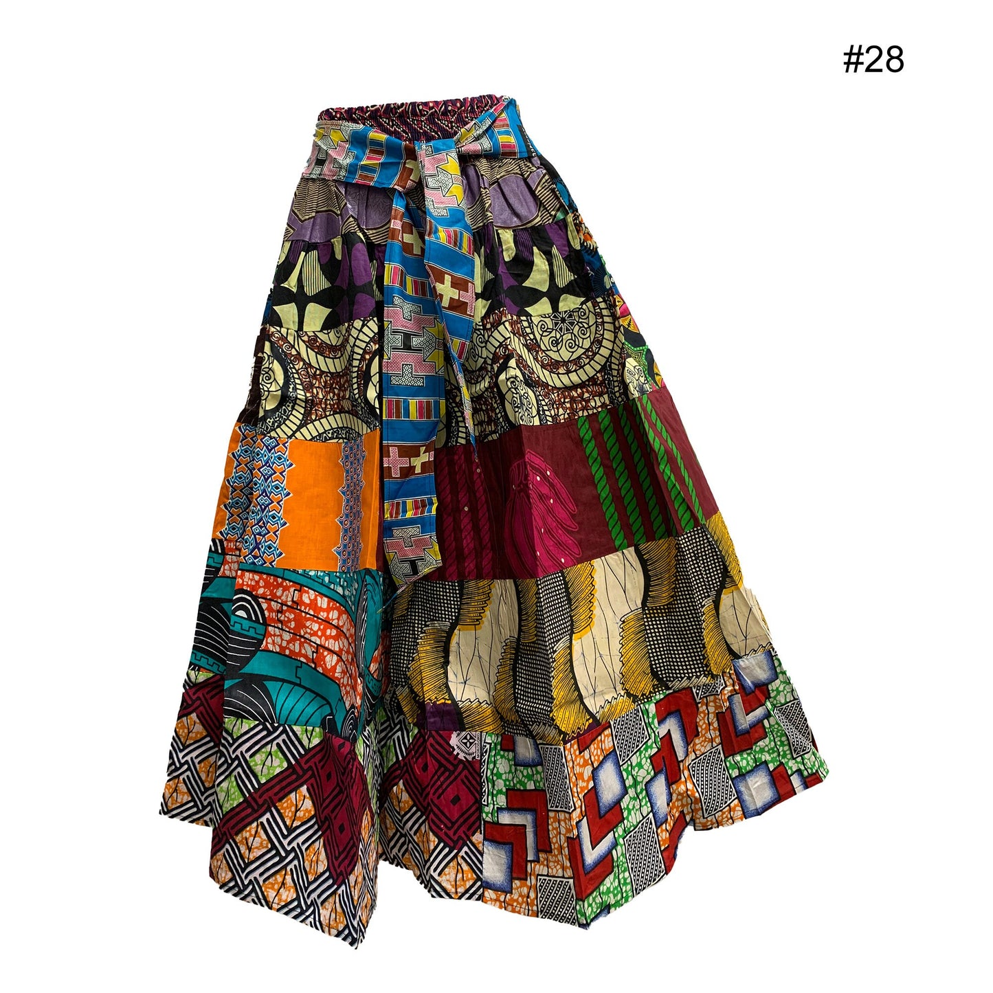 Bohemian African Wax Cotton Patchwork Ethnic Print Flared Long Maxi Skirt with Pockets