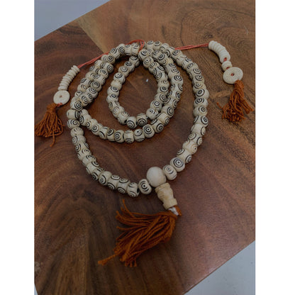 Vintage Handmade Batik Cow-Bone Eye 108 Bead Mala Necklace with Counters