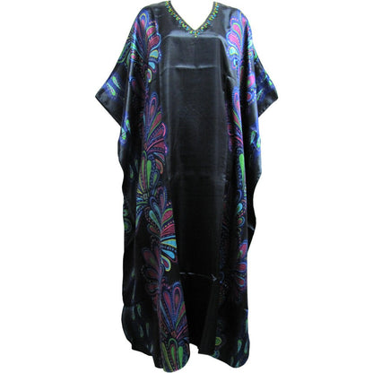 Missy Plus Bohemian Hand Beaded Silk Long Maxi Caftan Dress Beach Coverup Kaftan