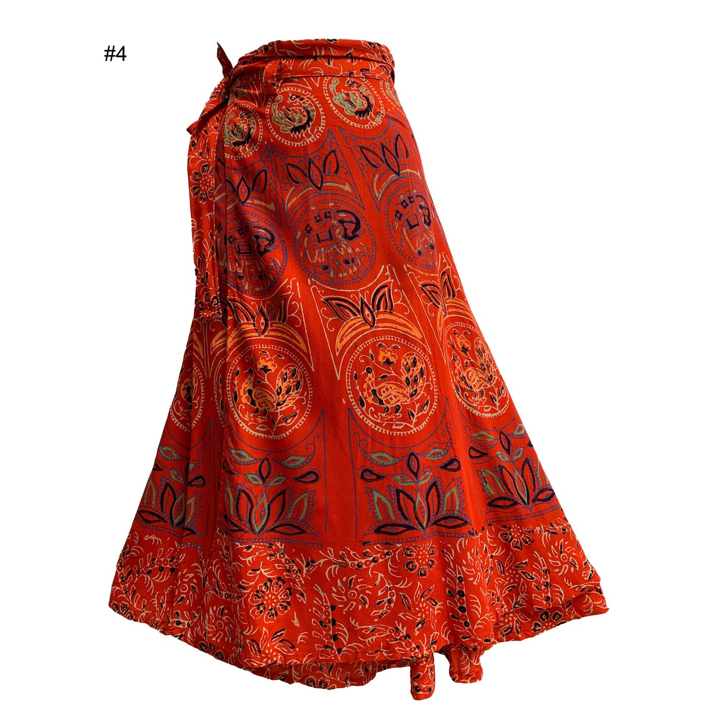 Bohemian Ethnic Tie-Dye Floral Paisley Print Wrap Around Gypsy Midi Skirt