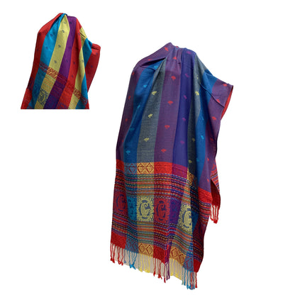 Bohemian Reversible Tribal Paisley Print Silk Fringed Pashmina Shawl Wrap Scarf