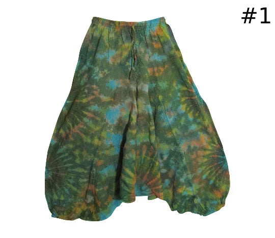 Men Women Unisex Vintage Hippie Aladdin Hand Tie-Dye Stonewashed Cotton Baggy Boho Harem Pants