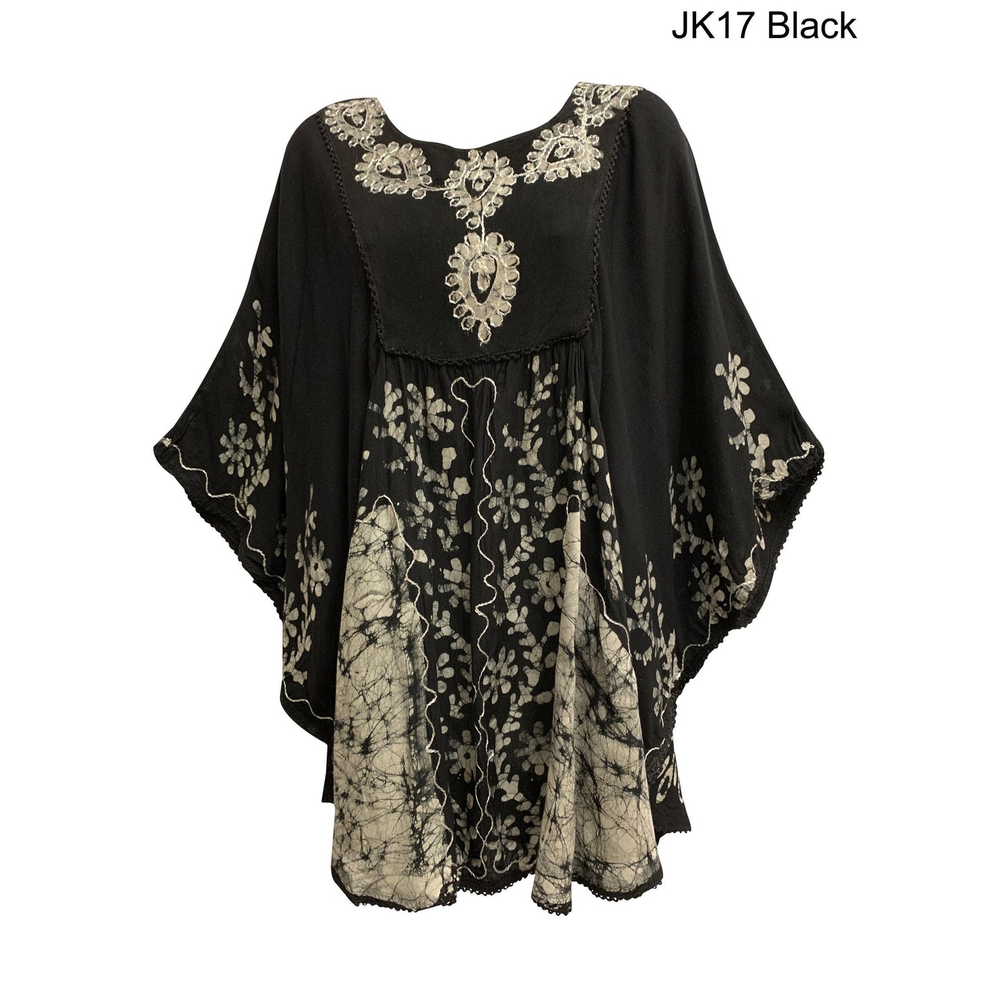 JK Missy Plus Indian Bohemian Tie-Dye Batik Embroidered Poncho Caftan Blouse kaftan mini dress