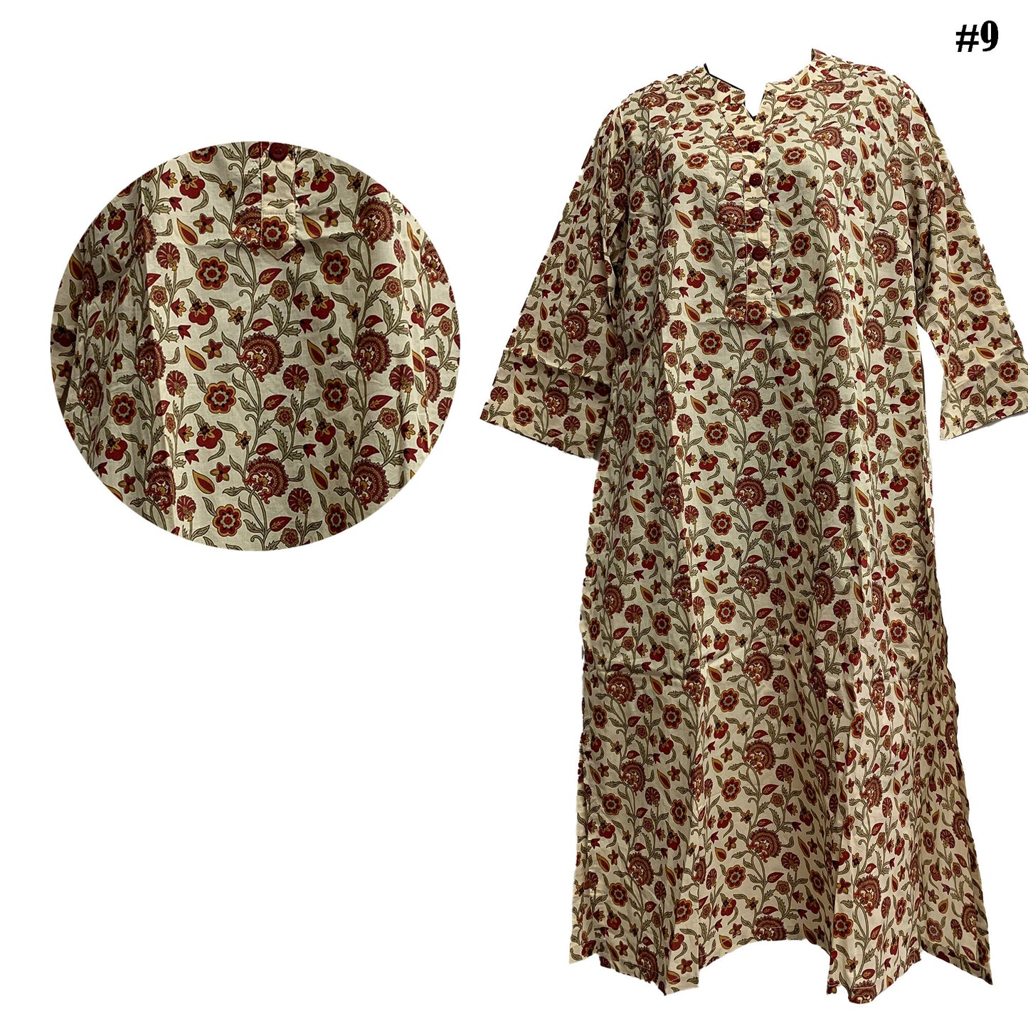 Bohemian Indian Ethnic Printed Straight Cut Kurti Long Tunic [MEDIUM/LARGE]