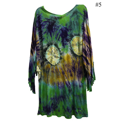 Urban Fashion Bohemian Lagenlook Long Tie-Dye Tunic Dress Blouse