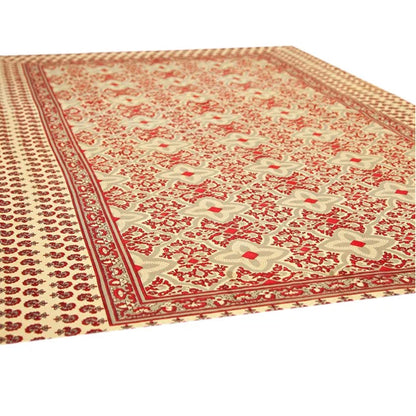 Indian Bohemian Cotton Beige & Red Persian Rug Print Paisley Print Bed Spread Wall Hanging Tapestry Tablecloth