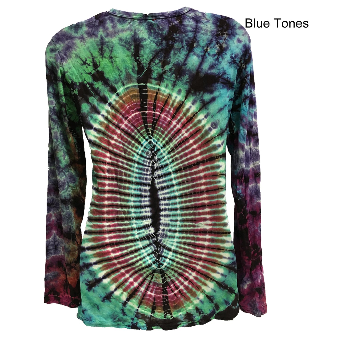 Women's Stretchy Spandex Hand Tie-Dye Long-Sleeve Yoga Boho Blouse Top Summer Festival T-Shirt