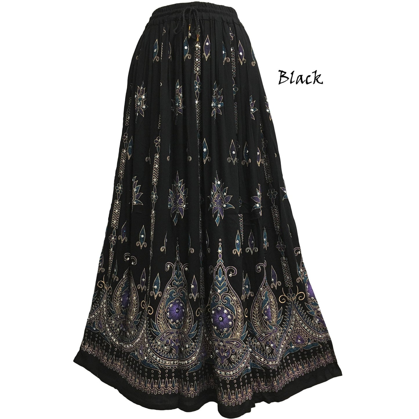 Women's boho Handmade Indian Sequin Crinkle Gypsy Long Broomstick Skirt