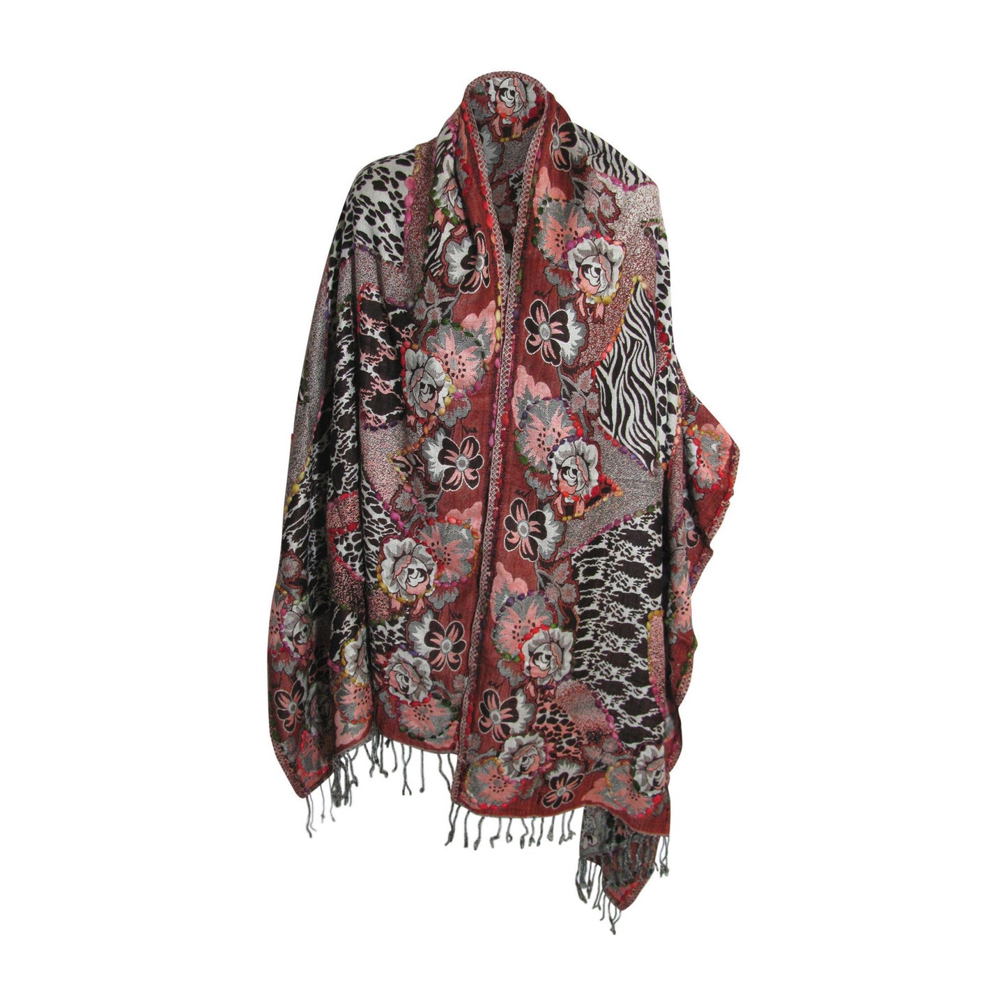 Indian Ethnic Paisley Hand-Embroidered Silky Reversible Pashmina Shawl Stole Scarf SONALI