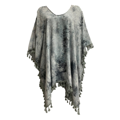 Bohemian Tie-Dye Ethnic Soft Cotton Poncho Summer Cardigan Kaftan Blouse With Tassel