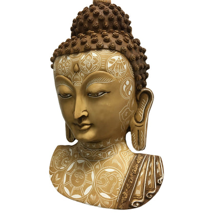 Handmade Vintage Buddha Mangala Painted Auspicious Symbol Face Mask Hanging Wall Sculpture