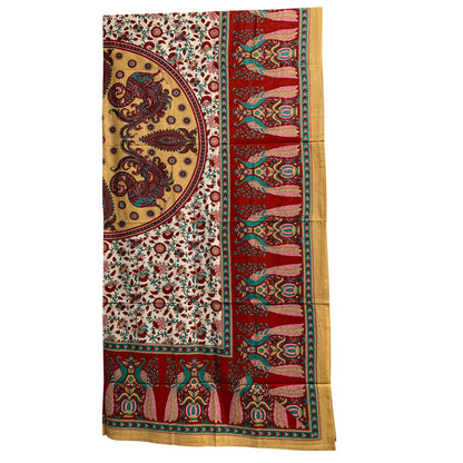 Indian Bohemian Cotton Red Peacock Paisley Print Bed Spread Wall Hanging Tapestry Tablecloth