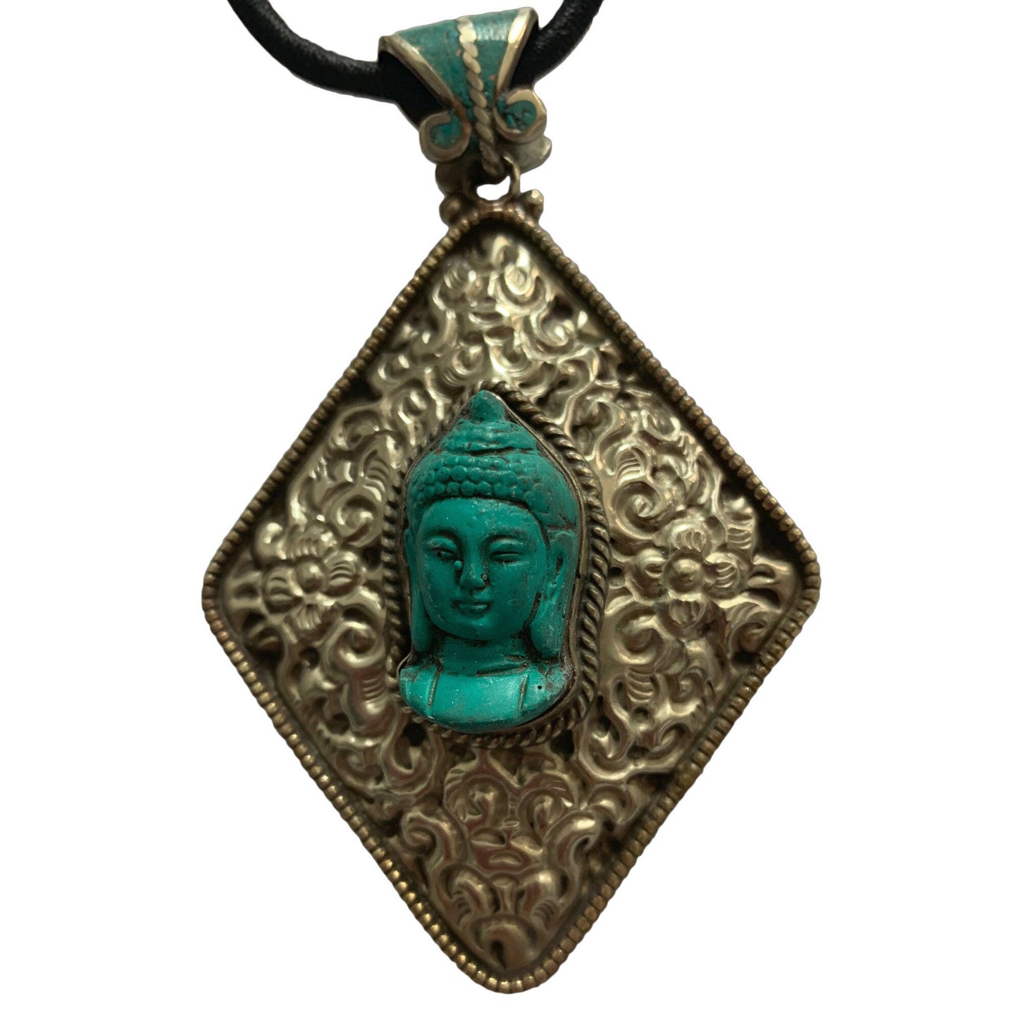 Yoga Trendz Handmade Vintage Tribal Silver-Tone Large Buddha Pendant (Diamond)