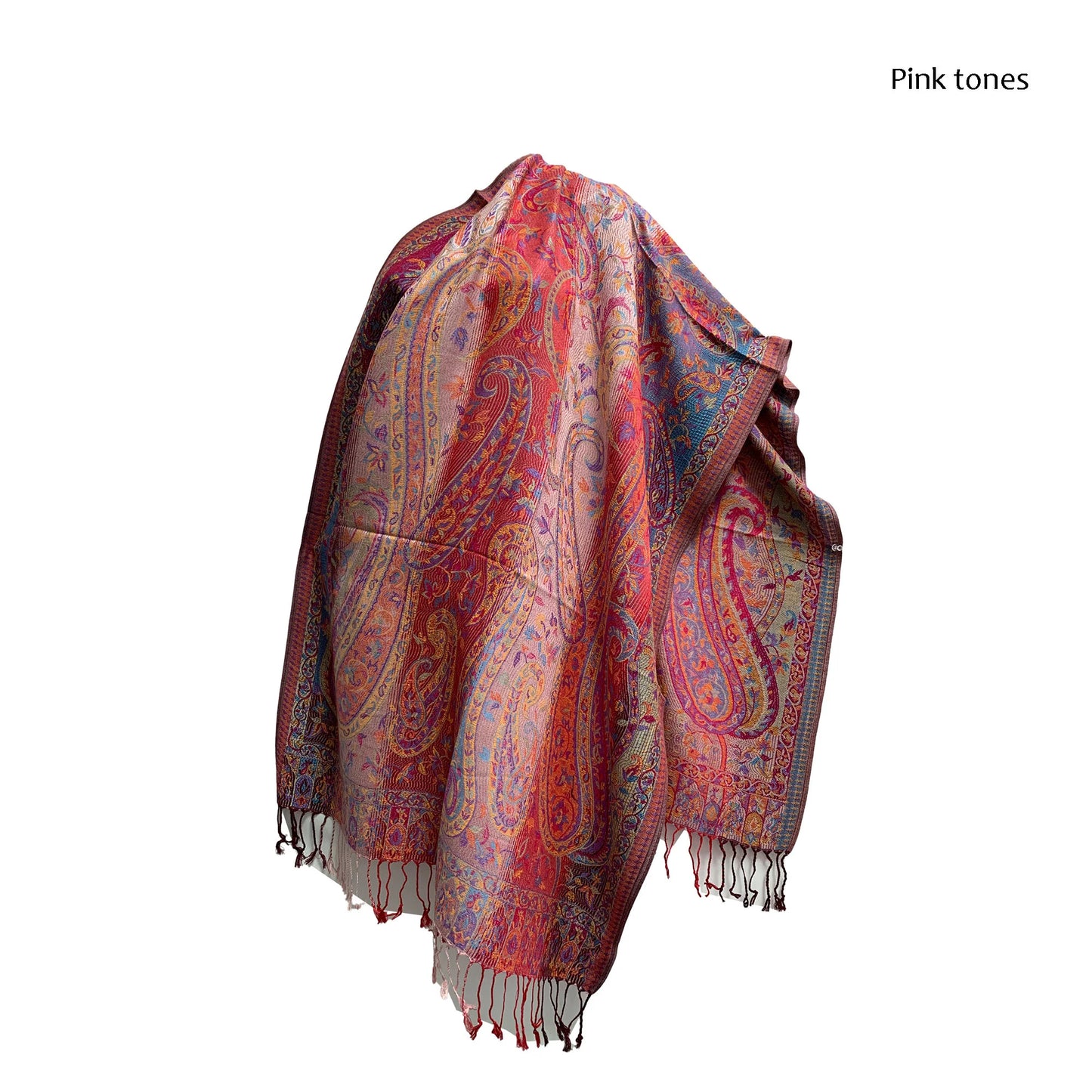 Bohemian Reversible Jacquard Paisley Print Silk Fringed Pashmina Shawl Wrap Scarf