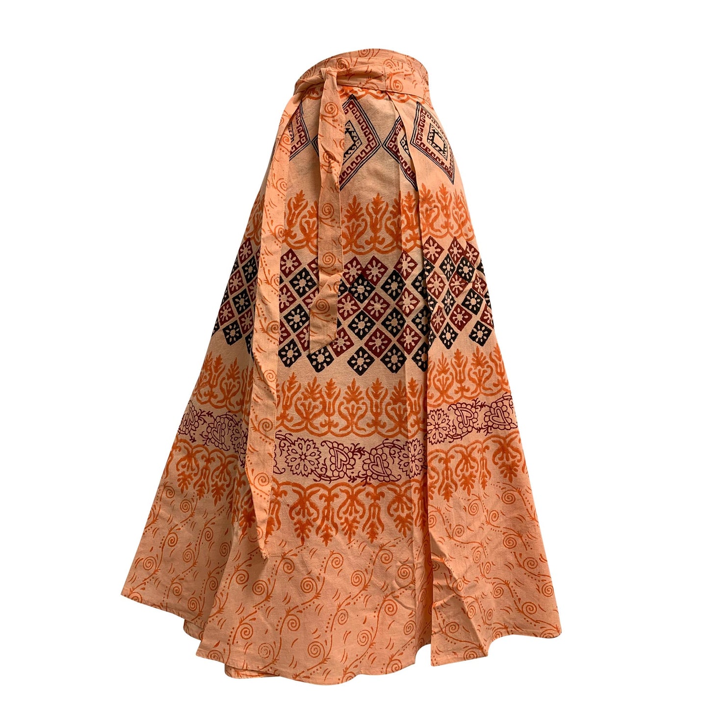 Bohemian Indian Ethnic Block Print Cotton Long Maxi Wrap Around Skirt Bagroo print